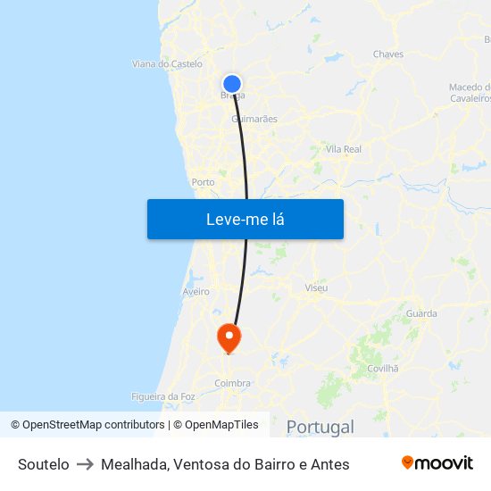 Soutelo to Mealhada, Ventosa do Bairro e Antes map