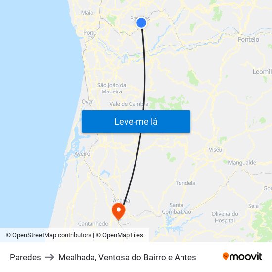 Paredes to Mealhada, Ventosa do Bairro e Antes map