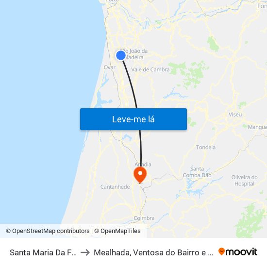 Santa Maria Da Feira to Mealhada, Ventosa do Bairro e Antes map