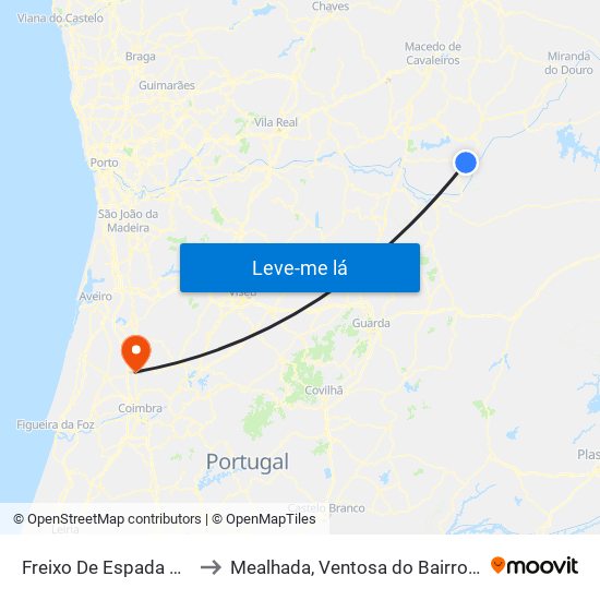 Freixo De Espada À Cinta to Mealhada, Ventosa do Bairro e Antes map