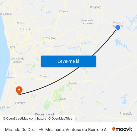 Miranda Do Douro to Mealhada, Ventosa do Bairro e Antes map