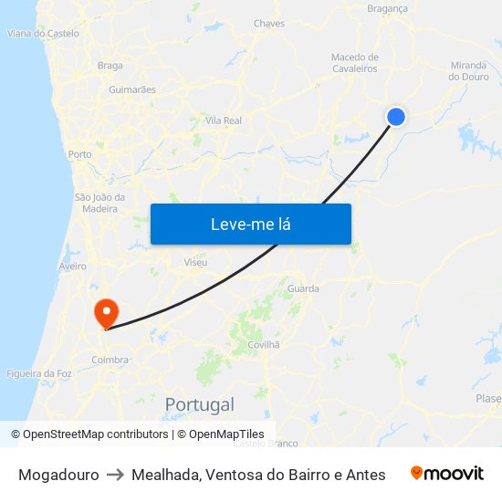 Mogadouro to Mealhada, Ventosa do Bairro e Antes map