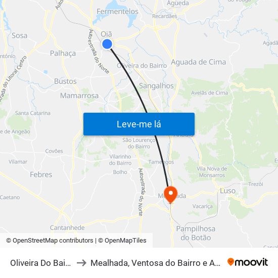 Oliveira Do Bairro to Mealhada, Ventosa do Bairro e Antes map