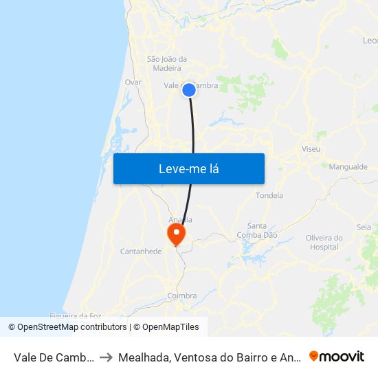 Vale De Cambra to Mealhada, Ventosa do Bairro e Antes map