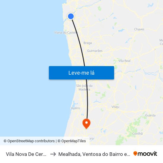 Vila Nova De Cerveira to Mealhada, Ventosa do Bairro e Antes map