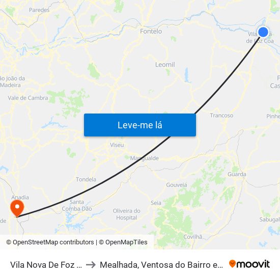 Vila Nova De Foz Côa to Mealhada, Ventosa do Bairro e Antes map