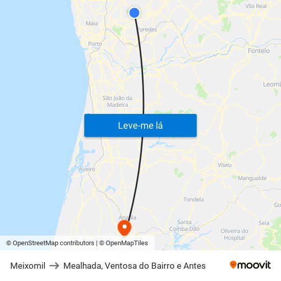 Meixomil to Mealhada, Ventosa do Bairro e Antes map