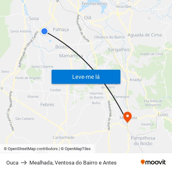 Ouca to Mealhada, Ventosa do Bairro e Antes map