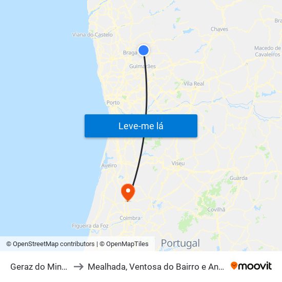 Geraz do Minho to Mealhada, Ventosa do Bairro e Antes map