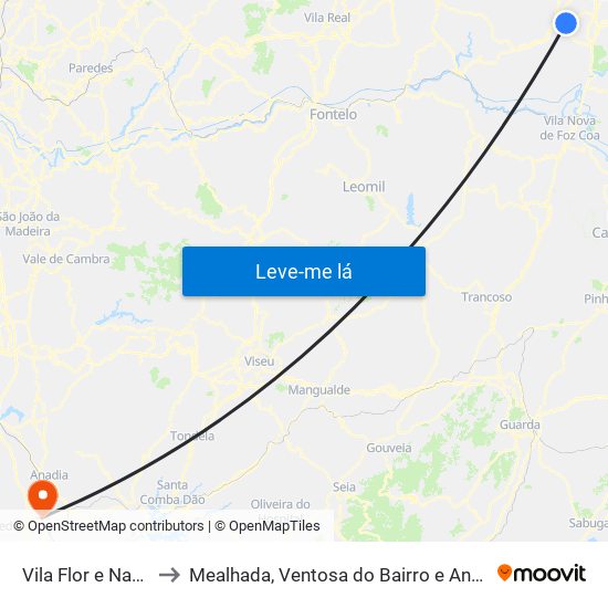 Vila Flor e Nabo to Mealhada, Ventosa do Bairro e Antes map