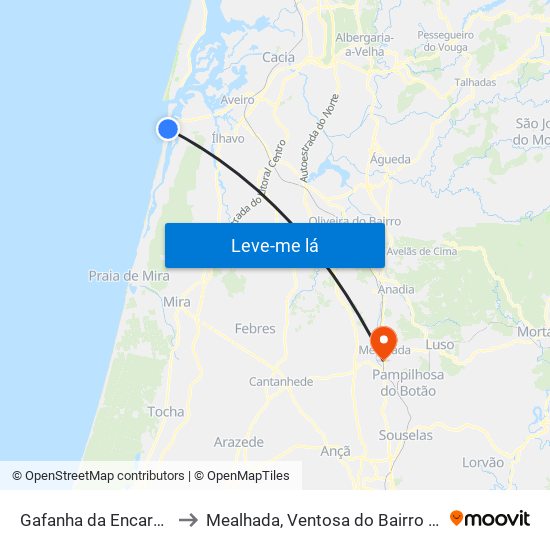 Gafanha da Encarnação to Mealhada, Ventosa do Bairro e Antes map