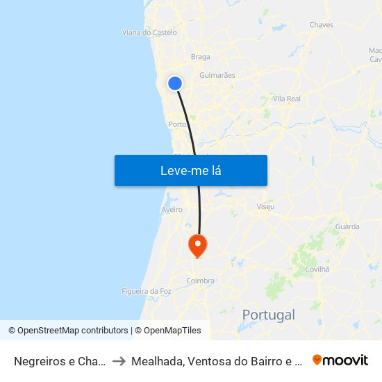 Negreiros e Chavão to Mealhada, Ventosa do Bairro e Antes map