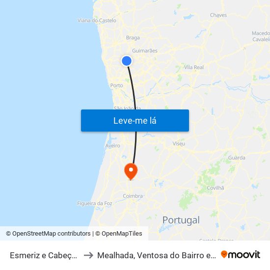 Esmeriz e Cabeçudos to Mealhada, Ventosa do Bairro e Antes map