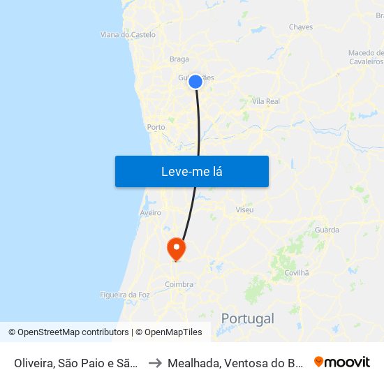 Oliveira, São Paio e São Sebastião to Mealhada, Ventosa do Bairro e Antes map