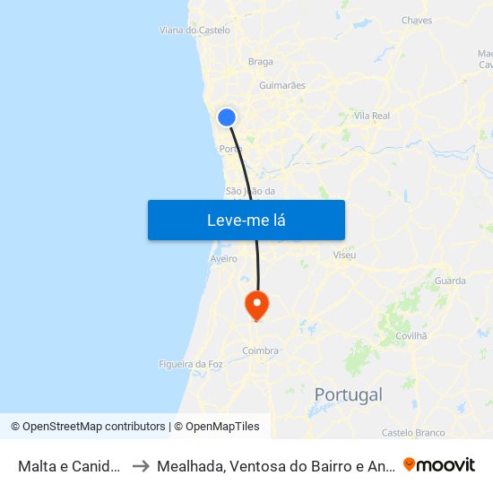 Malta e Canidelo to Mealhada, Ventosa do Bairro e Antes map