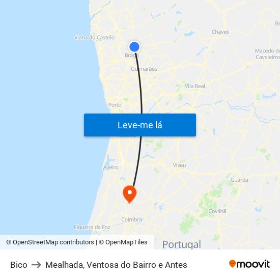 Bico to Mealhada, Ventosa do Bairro e Antes map