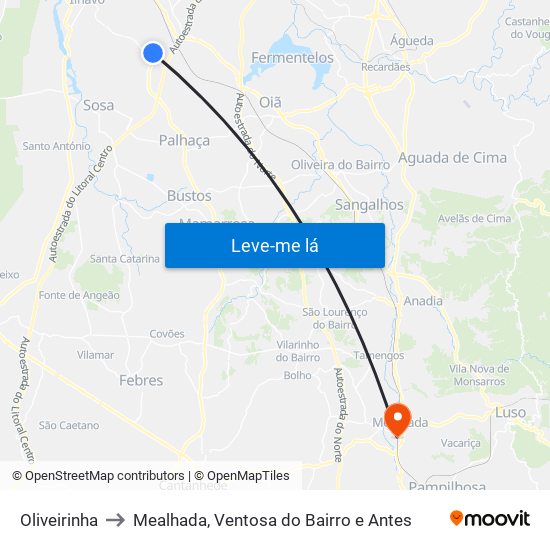 Oliveirinha to Mealhada, Ventosa do Bairro e Antes map