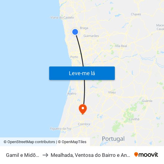 Gamil e Midões to Mealhada, Ventosa do Bairro e Antes map