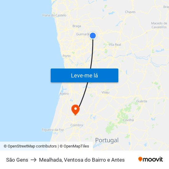 São Gens to Mealhada, Ventosa do Bairro e Antes map