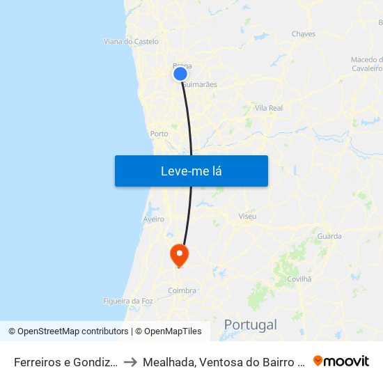 Ferreiros e Gondizalves to Mealhada, Ventosa do Bairro e Antes map