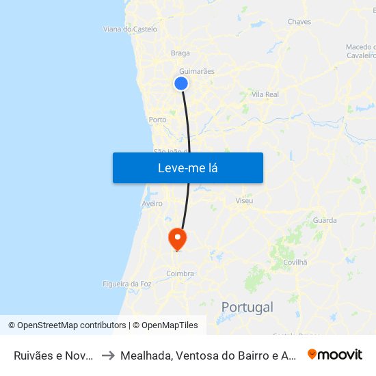 Ruivães e Novais to Mealhada, Ventosa do Bairro e Antes map