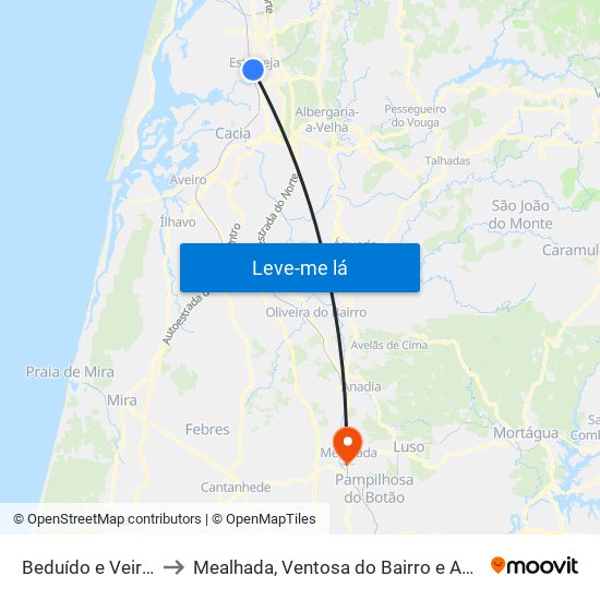 Beduído e Veiros to Mealhada, Ventosa do Bairro e Antes map