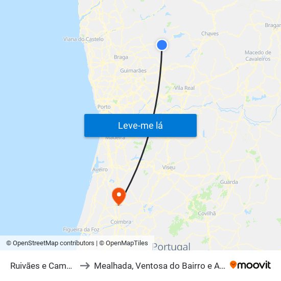 Ruivães e Campos to Mealhada, Ventosa do Bairro e Antes map