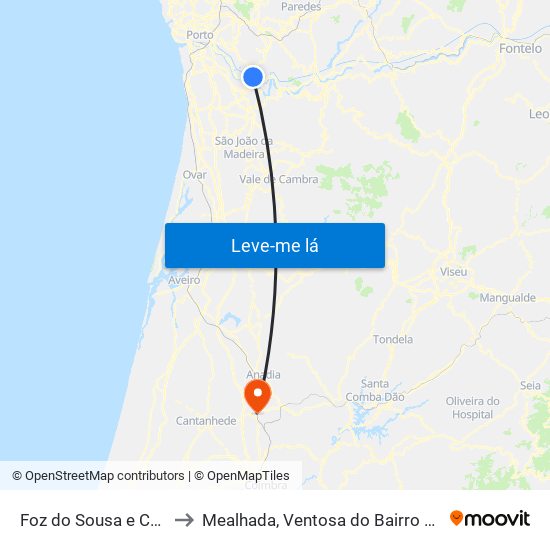 Foz do Sousa e Covelo to Mealhada, Ventosa do Bairro e Antes map