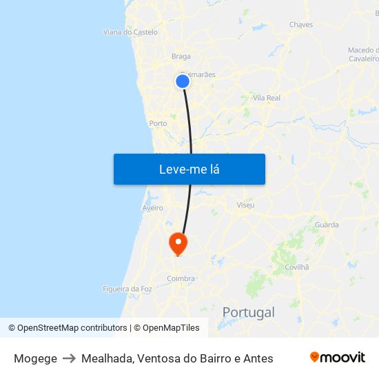 Mogege to Mealhada, Ventosa do Bairro e Antes map