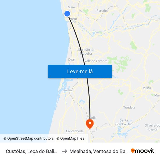 Custóias, Leça do Balio e Guifões to Mealhada, Ventosa do Bairro e Antes map