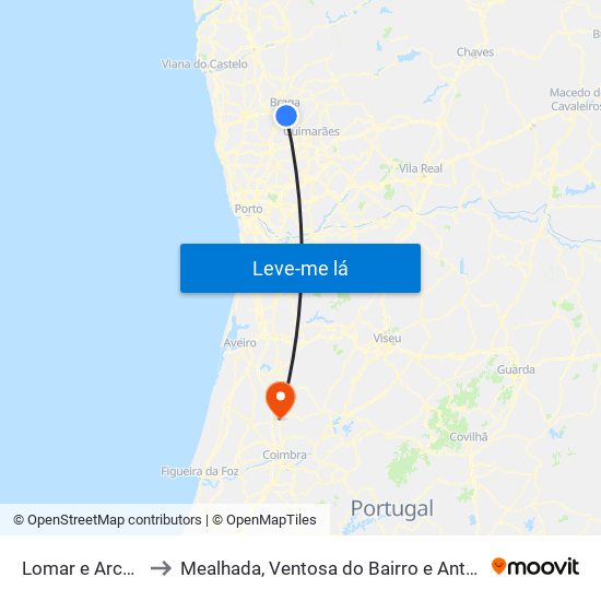 Lomar e Arcos to Mealhada, Ventosa do Bairro e Antes map