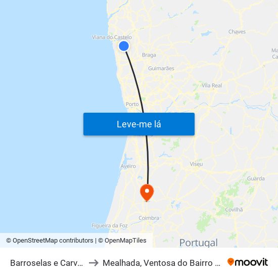 Barroselas e Carvoeiro to Mealhada, Ventosa do Bairro e Antes map