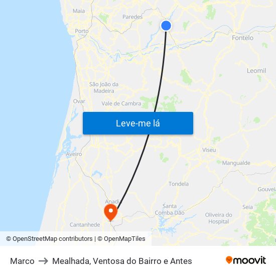 Marco to Mealhada, Ventosa do Bairro e Antes map