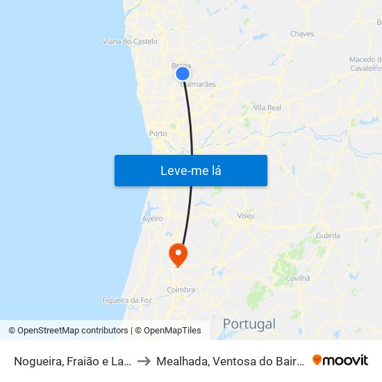 Nogueira, Fraião e Lamaçães to Mealhada, Ventosa do Bairro e Antes map