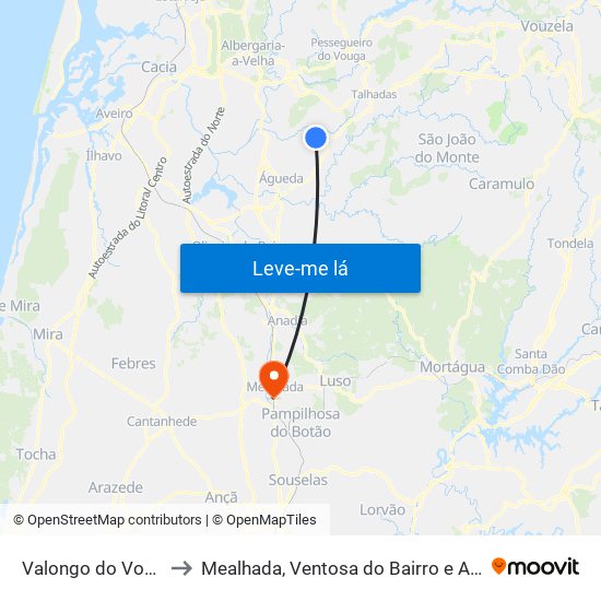 Valongo do Vouga to Mealhada, Ventosa do Bairro e Antes map