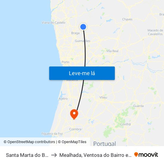 Santa Marta do Bouro to Mealhada, Ventosa do Bairro e Antes map