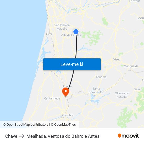 Chave to Mealhada, Ventosa do Bairro e Antes map