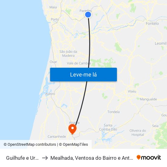 Guilhufe e Urrô to Mealhada, Ventosa do Bairro e Antes map