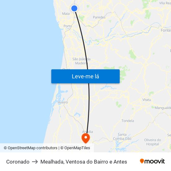 Coronado to Mealhada, Ventosa do Bairro e Antes map