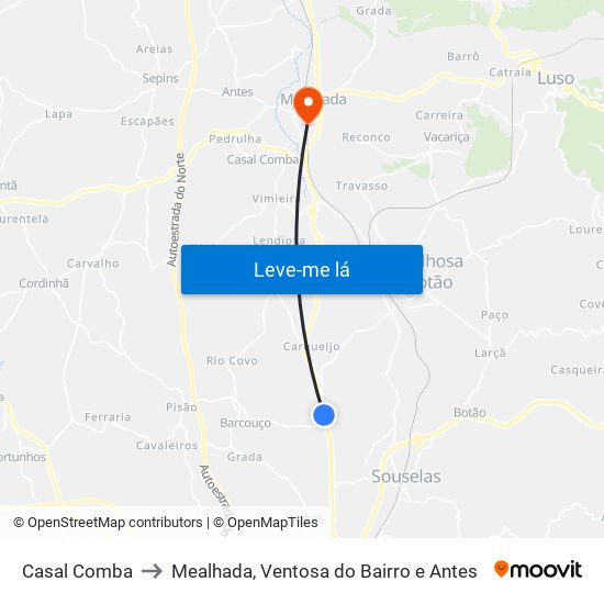 Casal Comba to Mealhada, Ventosa do Bairro e Antes map