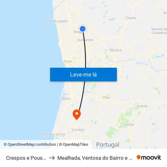 Crespos e Pousada to Mealhada, Ventosa do Bairro e Antes map