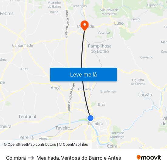 Coimbra to Mealhada, Ventosa do Bairro e Antes map