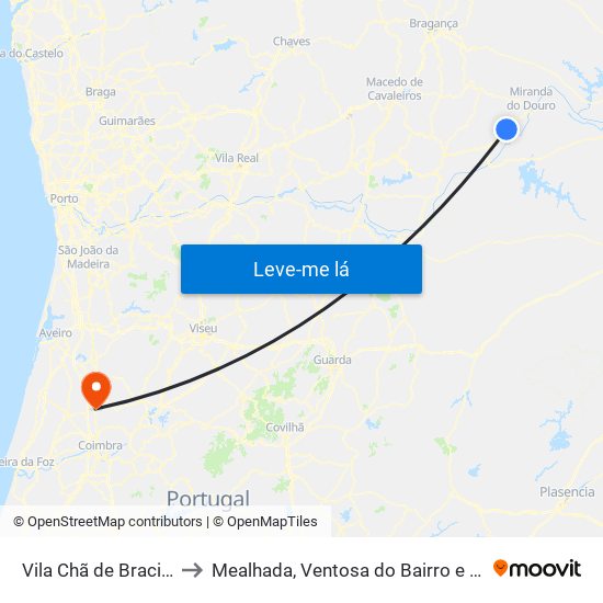 Vila Chã de Braciosa to Mealhada, Ventosa do Bairro e Antes map