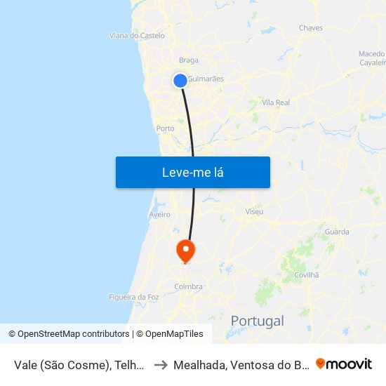 Vale (São Cosme), Telhado e Portela to Mealhada, Ventosa do Bairro e Antes map
