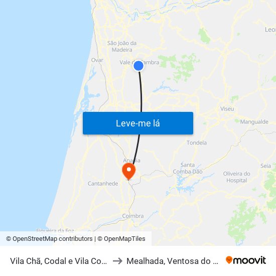 Vila Chã, Codal e Vila Cova de Perrinho to Mealhada, Ventosa do Bairro e Antes map