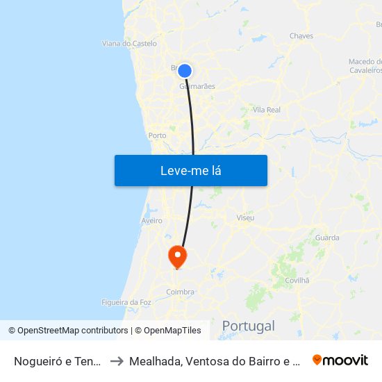 Nogueiró e Tenões to Mealhada, Ventosa do Bairro e Antes map