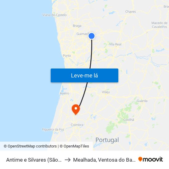 Antime e Silvares (São Clemente) to Mealhada, Ventosa do Bairro e Antes map