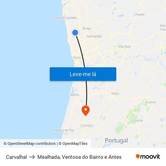 Carvalhal to Mealhada, Ventosa do Bairro e Antes map