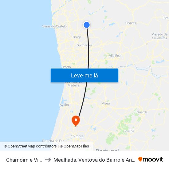 Chamoim e Vilar to Mealhada, Ventosa do Bairro e Antes map