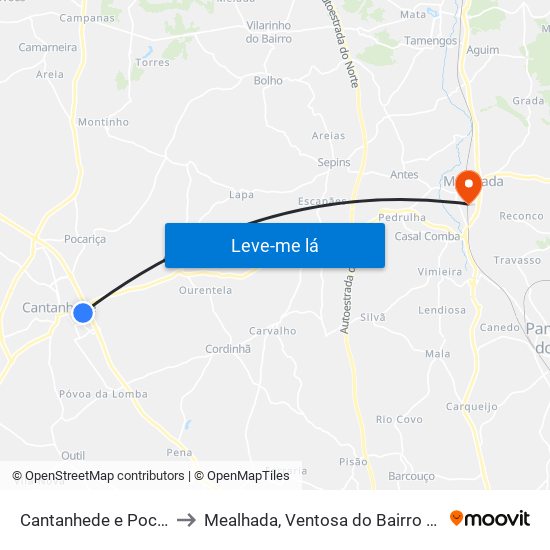 Cantanhede e Pocariça to Mealhada, Ventosa do Bairro e Antes map